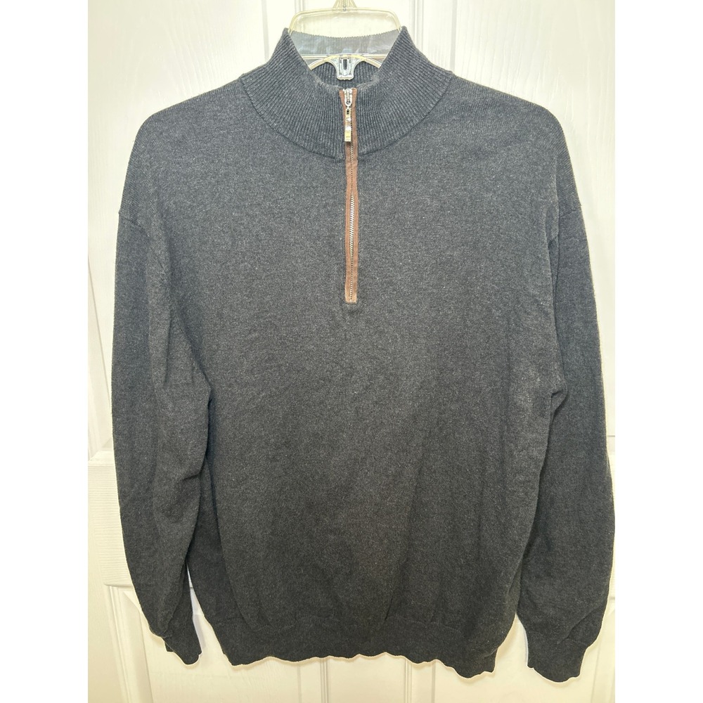 Protege Cotton Cashmere Quarter Zip Sweater Gray Elbow Patch Mens‎ Medium Y2K